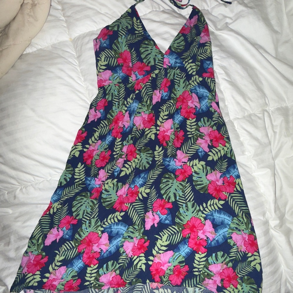 Floral Halter Dress with Tropical Print